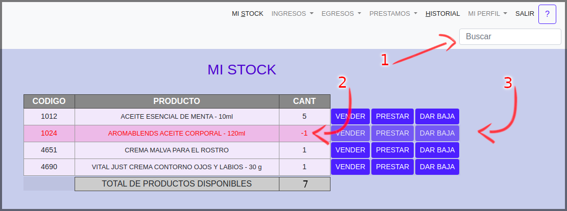 pantalla de stock