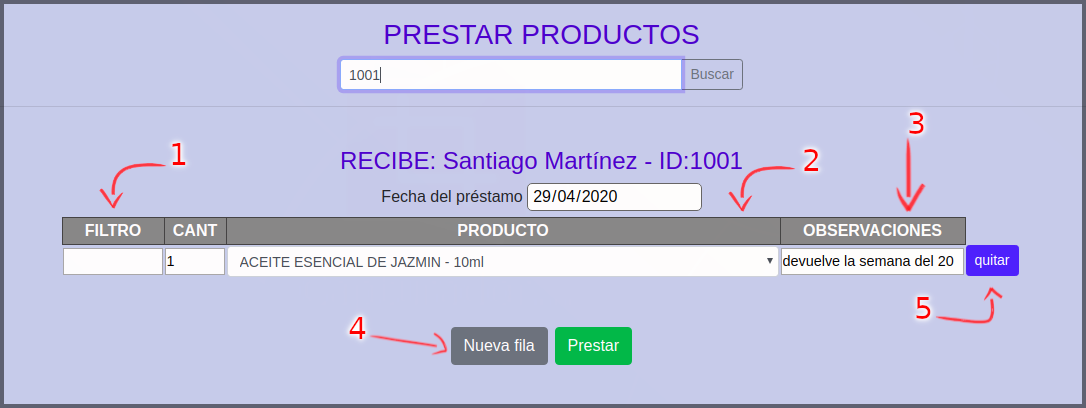 préstamo de productos